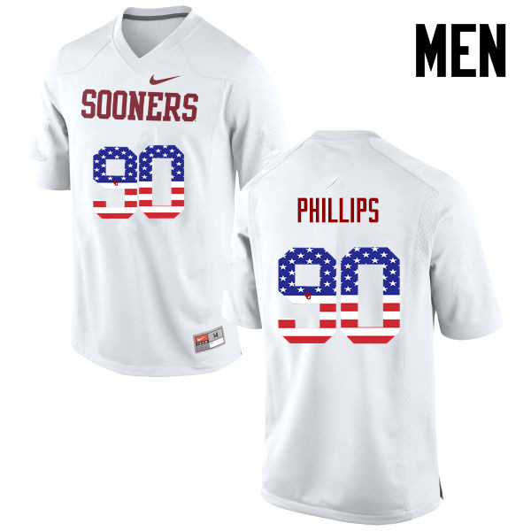 Men Oklahoma Sooners #90 Jordan Phillips College Football USA Flag Fashion Jerseys-White - Click Image to Close